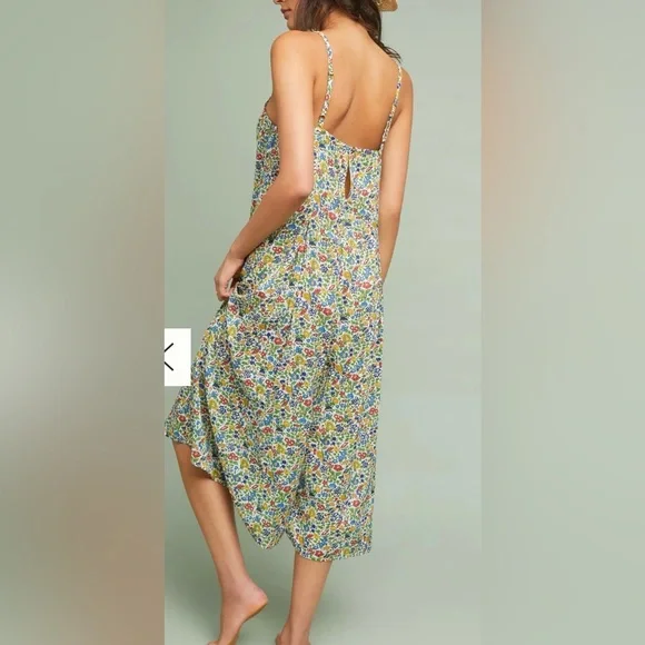 Anthropologie Multicolor Floral Midi Dress|Adjustable Straps|Flowy|Size L - Picture 3 of 8